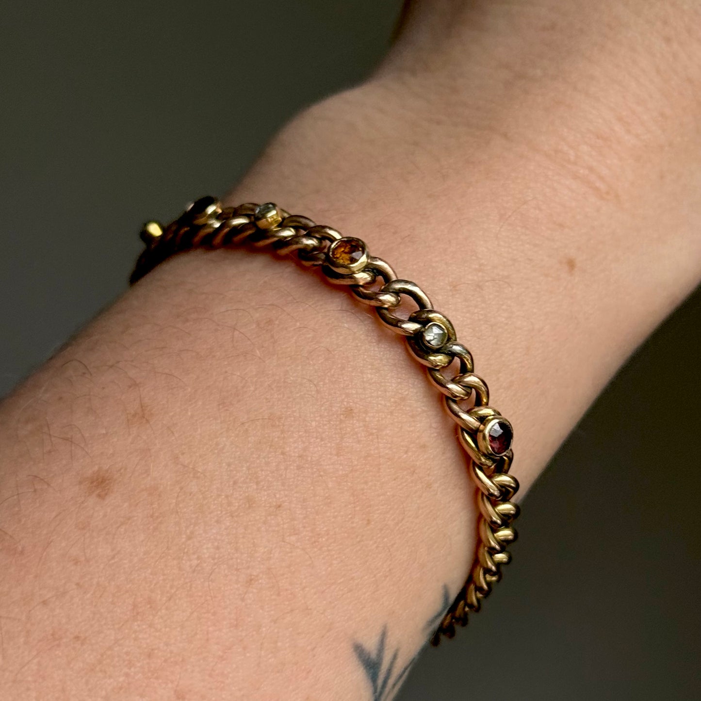 Antique Diamond, Garnet & Citrine Bracelet in 9 Carat Gold