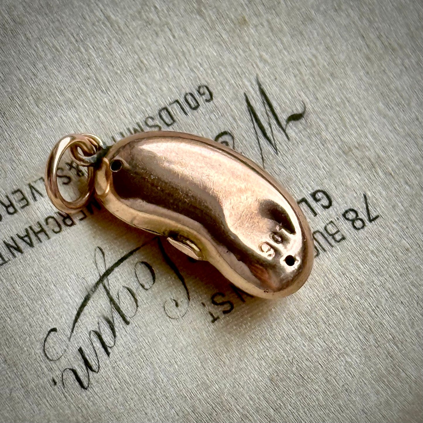 Victorian Lucky Ruby Kidney Bean Pendant 9 Carat Gold; Circa 1860