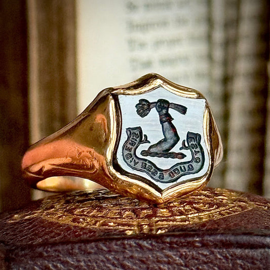 Antique Victorian Bloodstone Intaglio Signet Ring in 9 Carat Gold