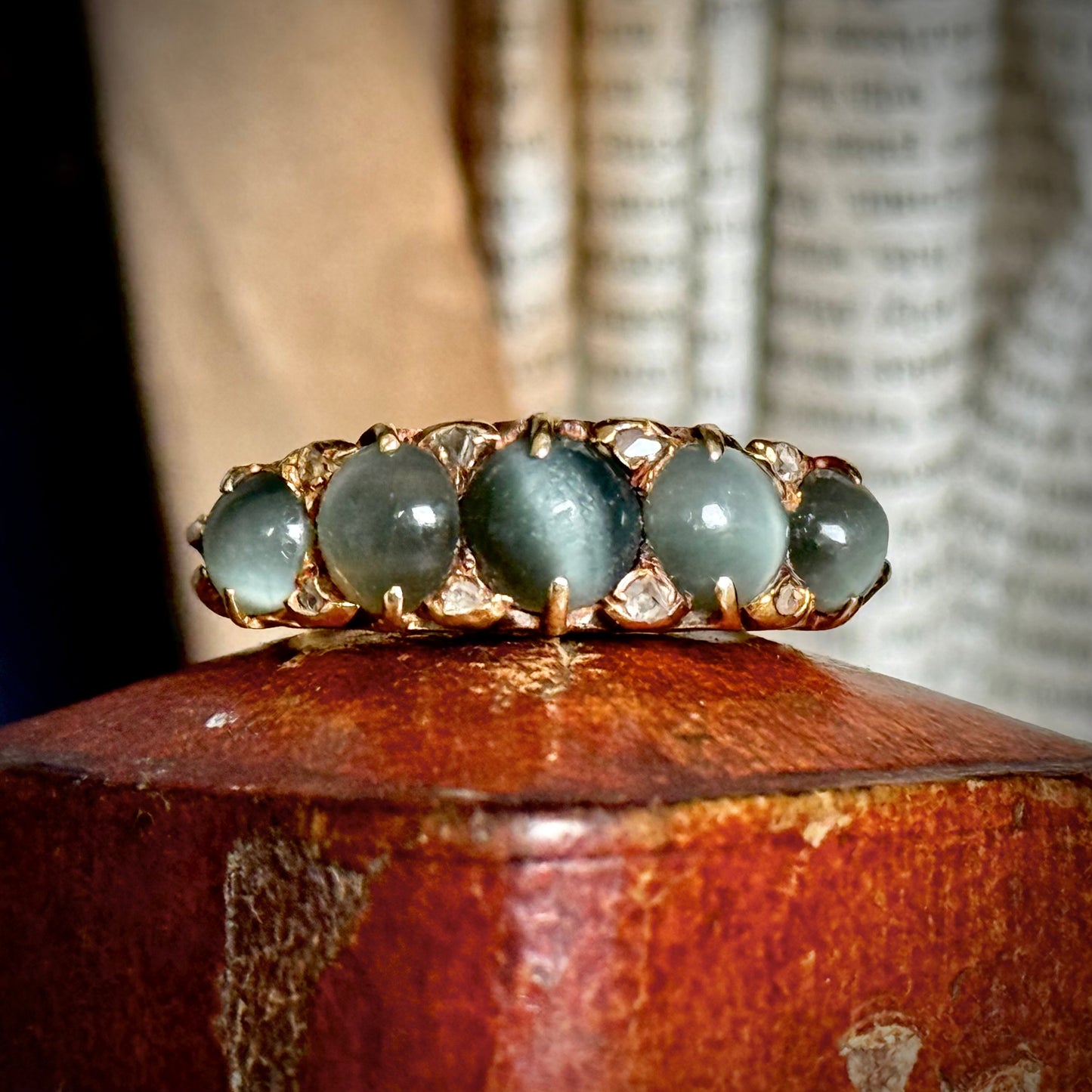 Victorian Chrysoberyl & Diamond  Ring in 18 Carat Gold; Circa 1890