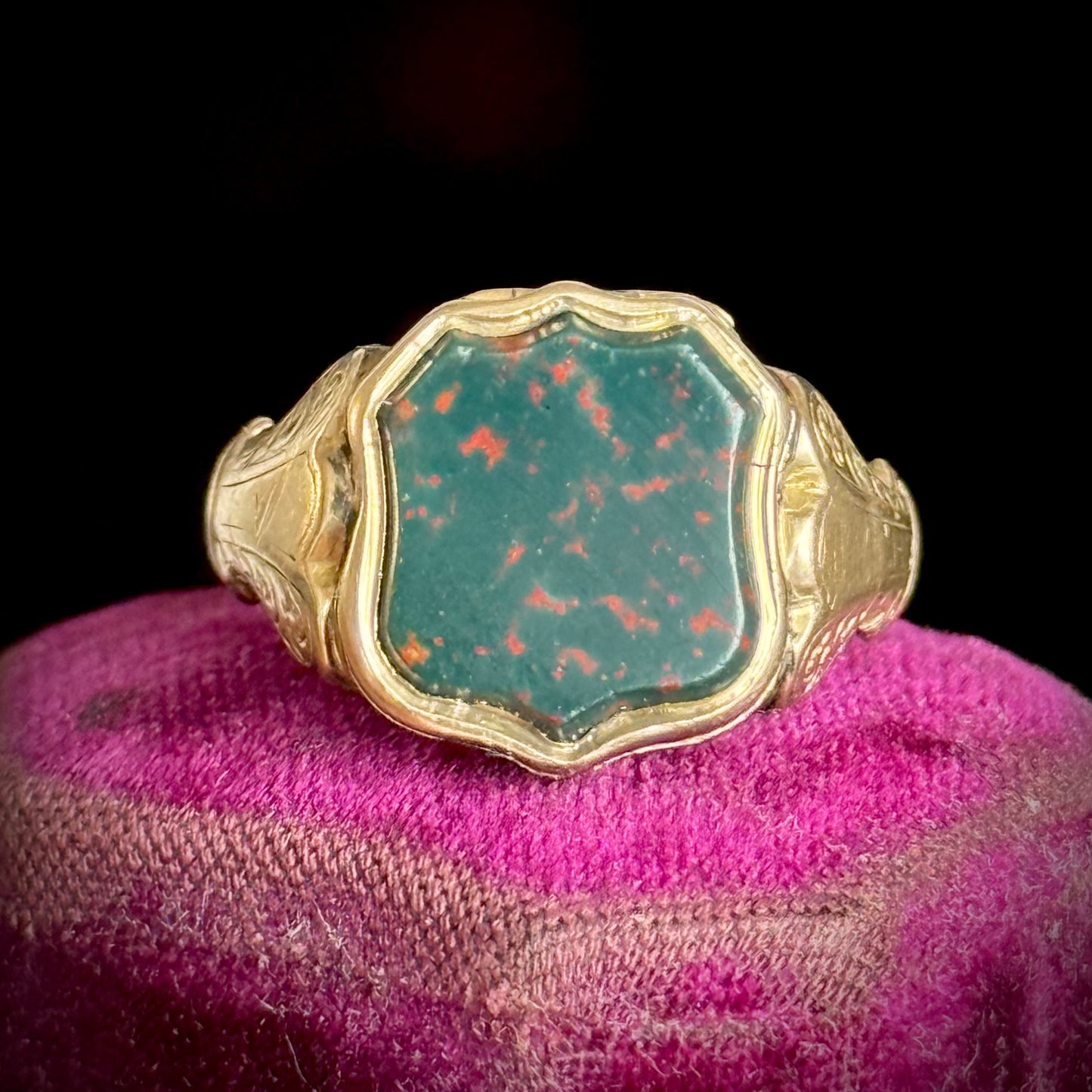 Victorian Bloodstone Locket Signet Ring; Circa 1870