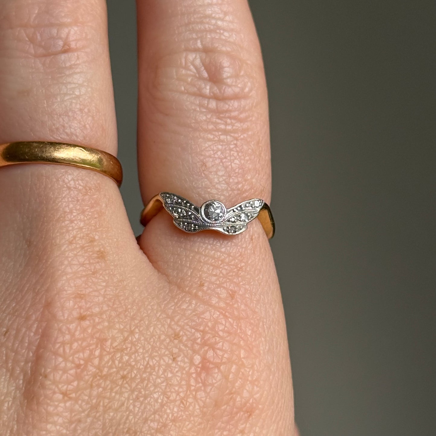 Antique Diamond Winged Ring in 18 Carat Gold; Circa 1900