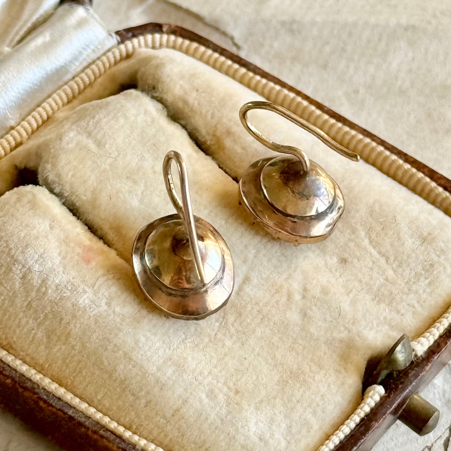 Georgian Peach Paste Drop Earrings in 9 Carat Gold