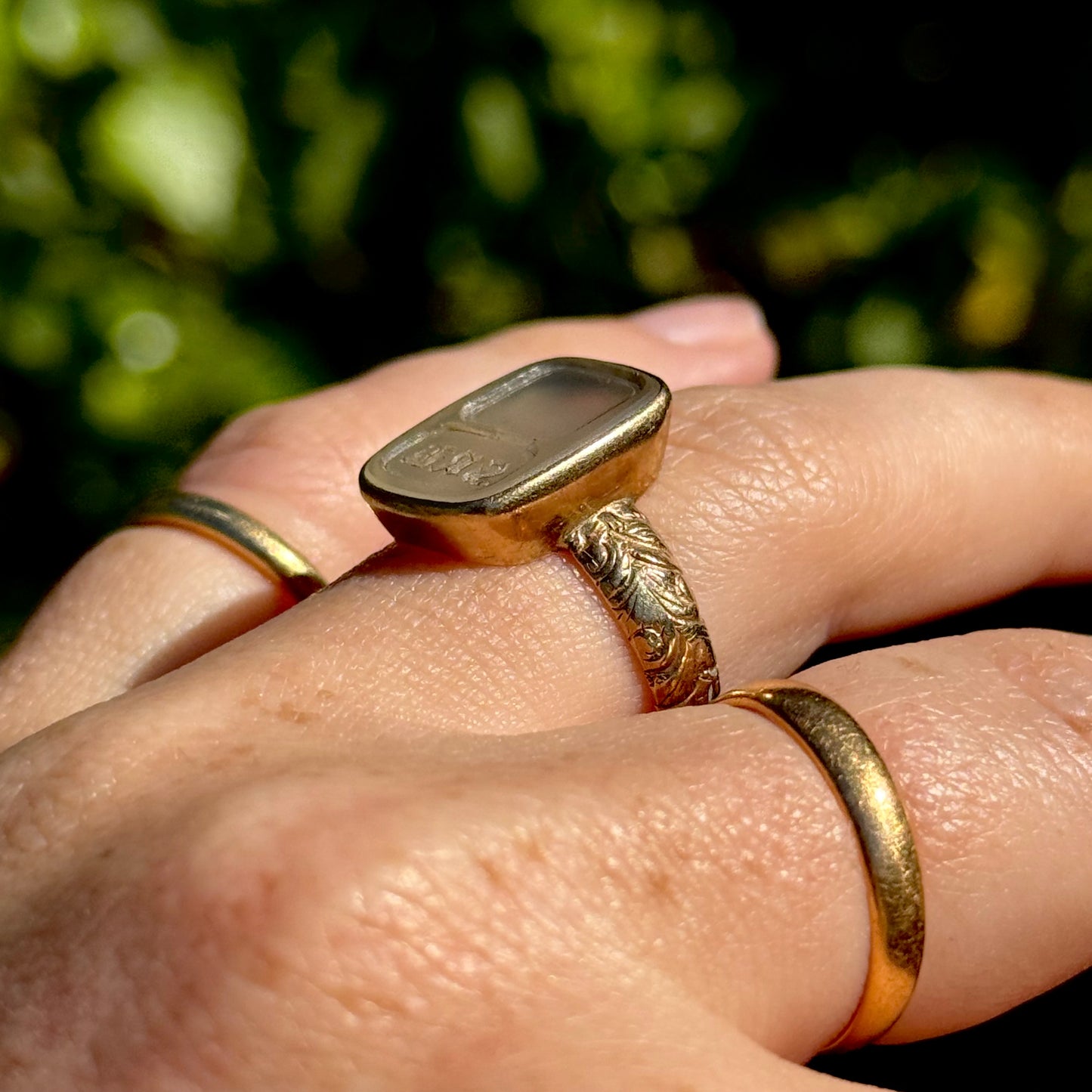 Monogrammed Chalcedony Ring in 9 Carat Gold