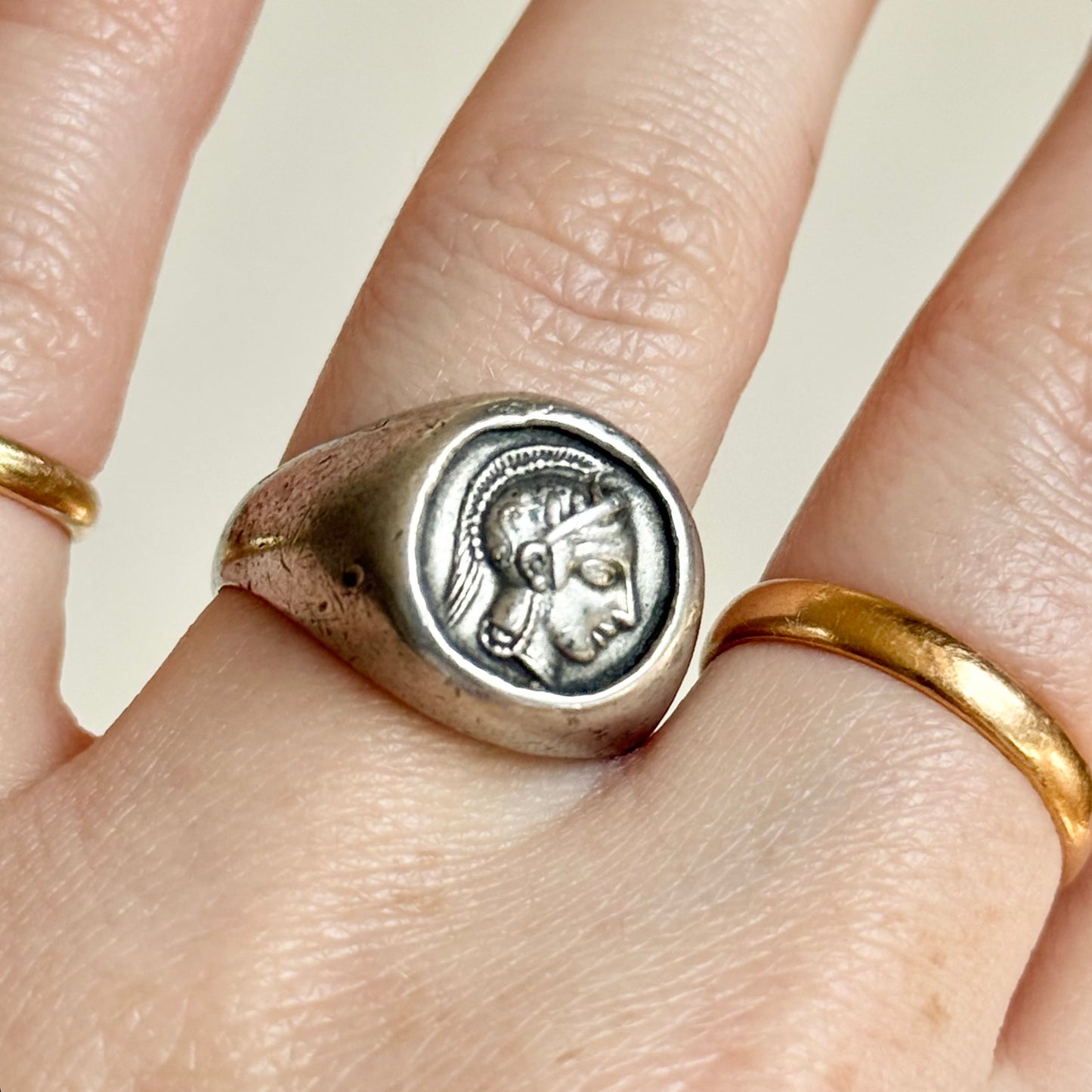 Vintage Silver Athenian Tetradrachm Ring; Circa 1890