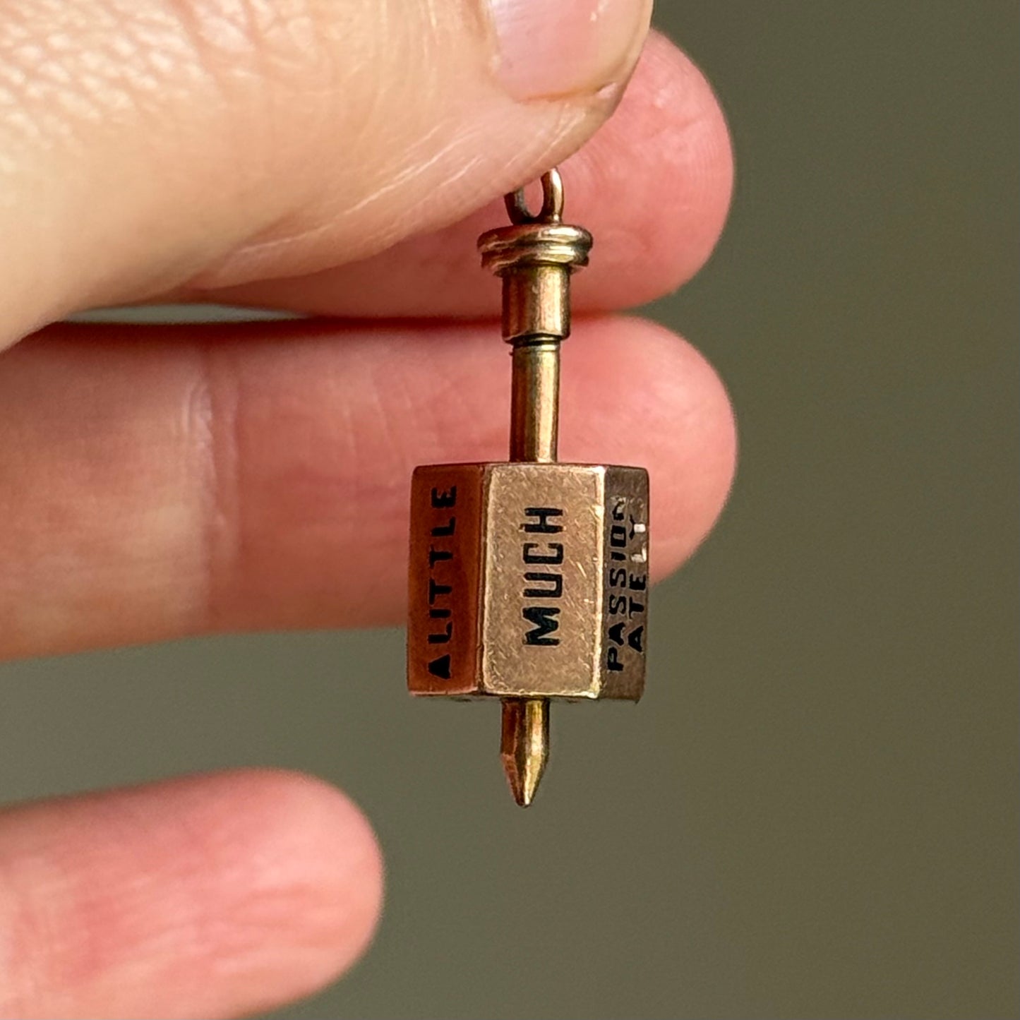 Antique Victorian 'He Loves Me' Spinning Top Enamel Pendant; Circa 1880