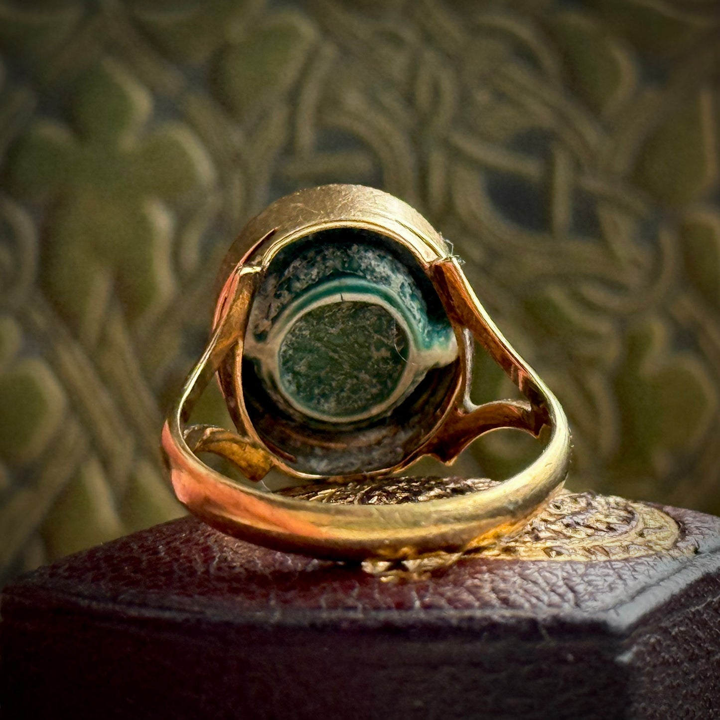 Antique Glazed Egyptian God Faience Ring in 9 Carat Gold