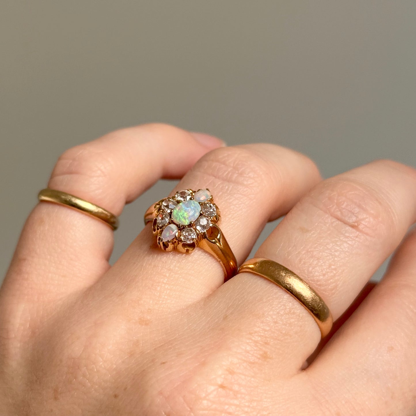 Edwardian Opal and Diamond Ring in 18 Carat Gold; Circa 1900