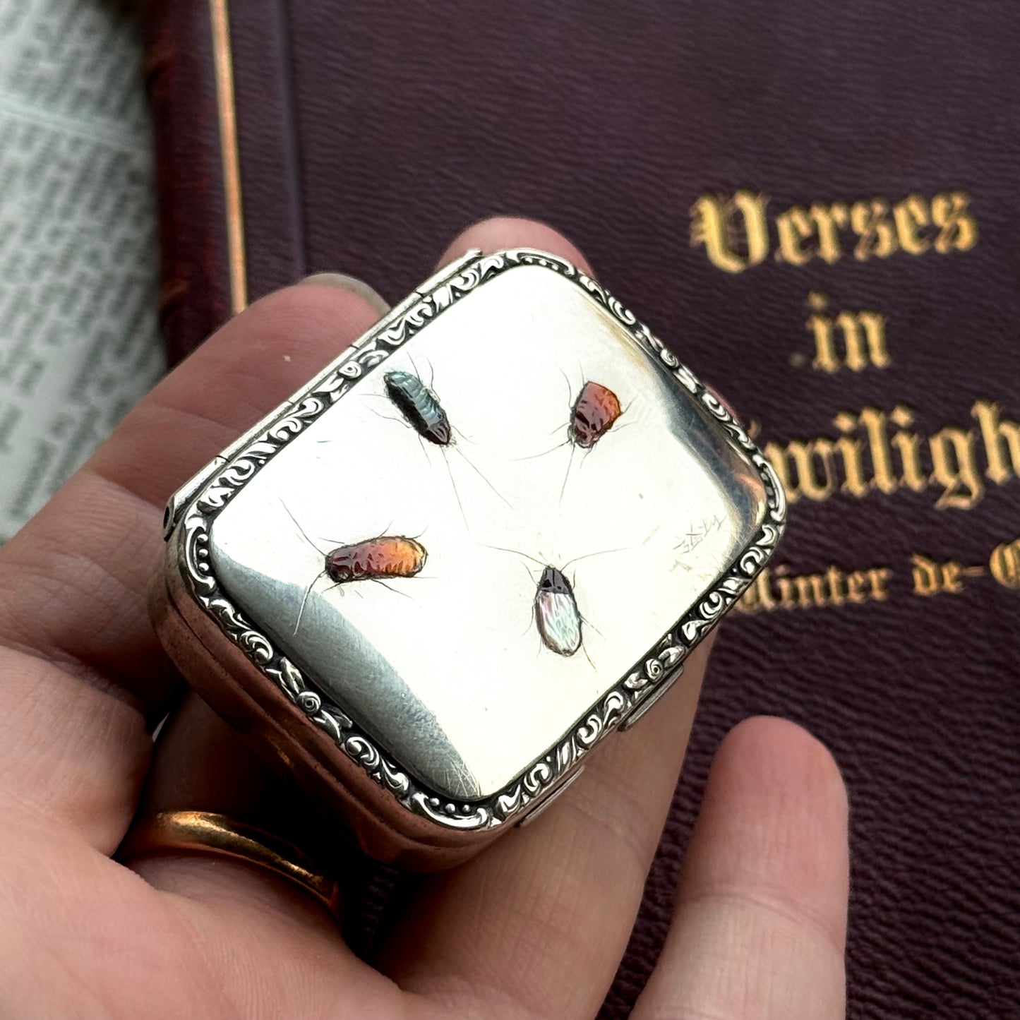 Antique Shibayama Trinket Box in Sterling Silver