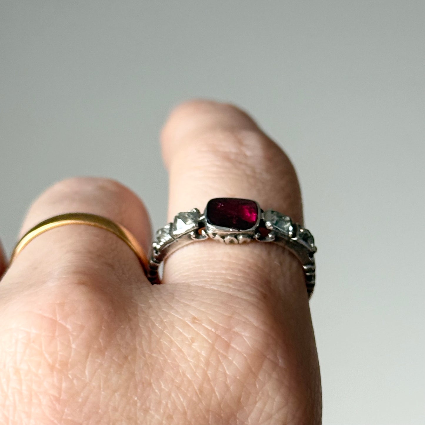 Antique Diamond & Garnet Ring; Circa 1840