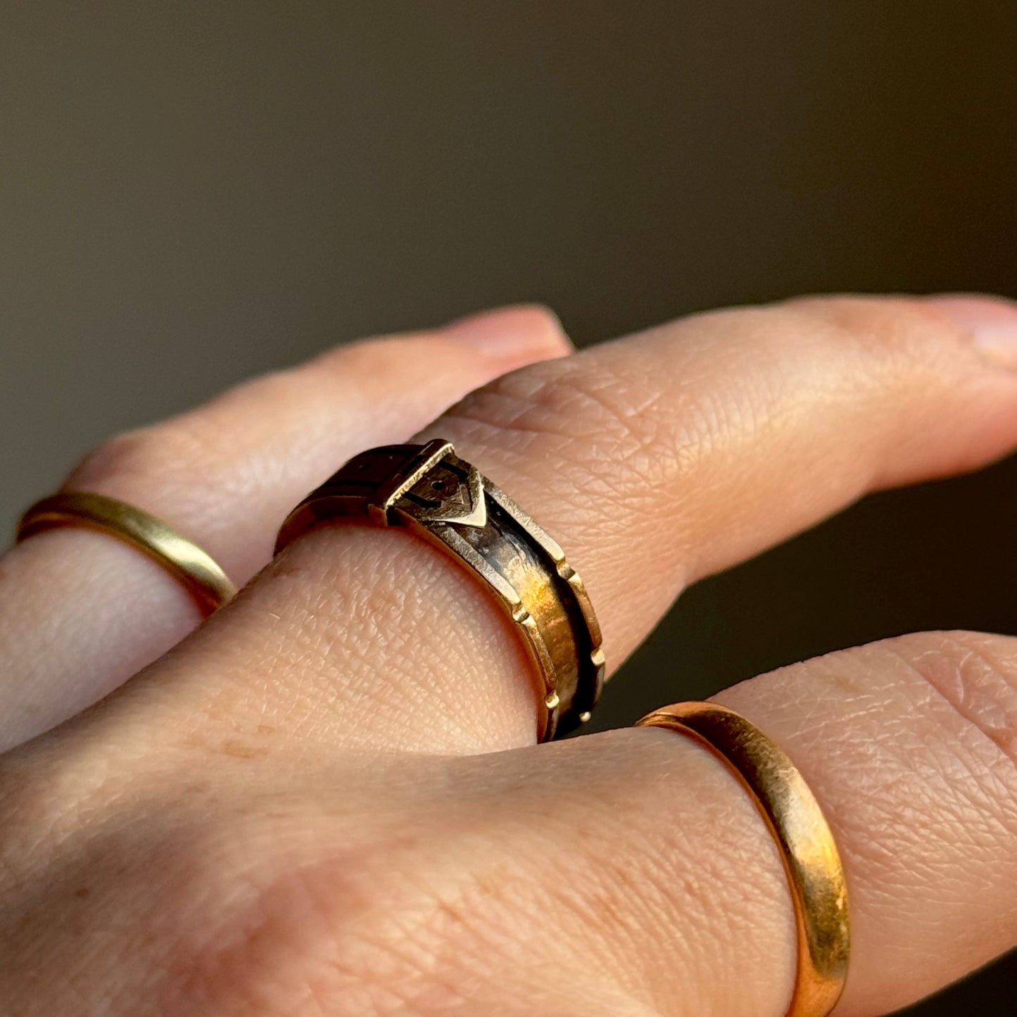 Antique Victorian Enamel Buckle Ring in 9 Carat Gold