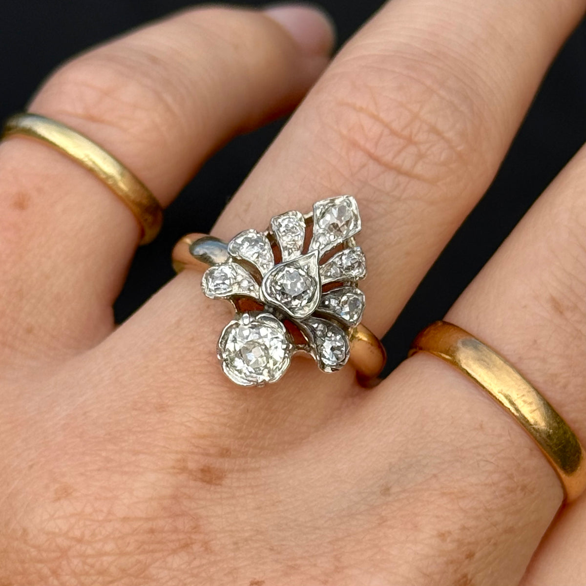 Antique Edwardian Diamond Cluster Ring in 9 Carat Gold; circa 1900