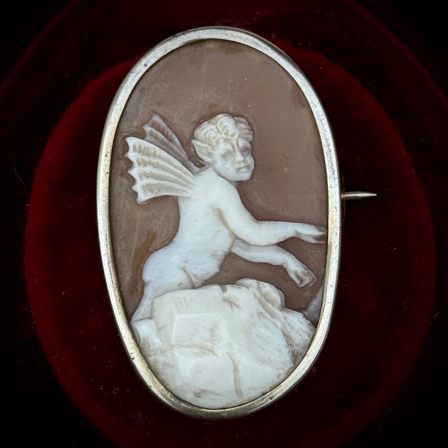 Antique Devilish Imp Cameo Brooch; Circa 1890