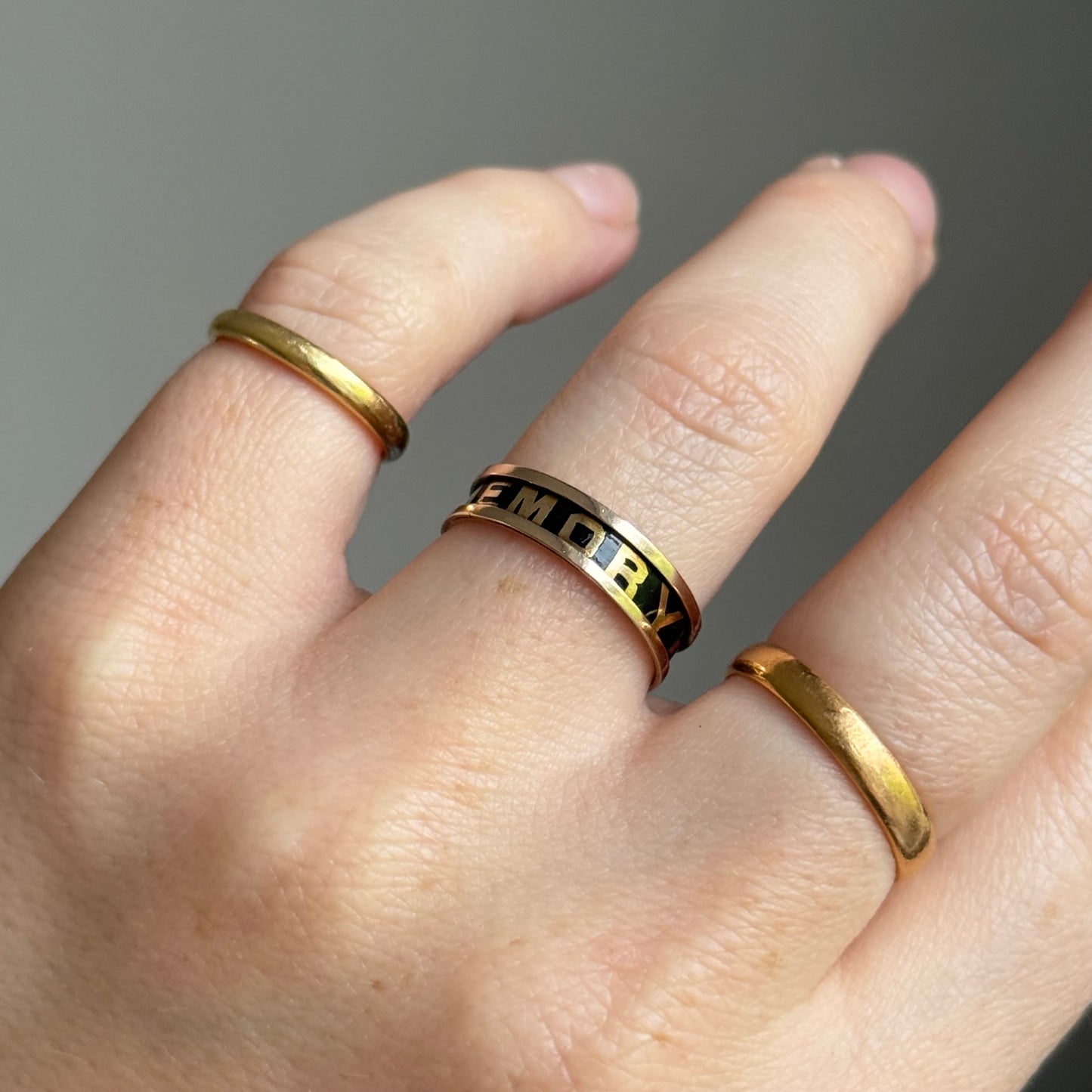 Antique Victorian Enamel Mourning Ring in 9 Carat Gold; Circa 1873