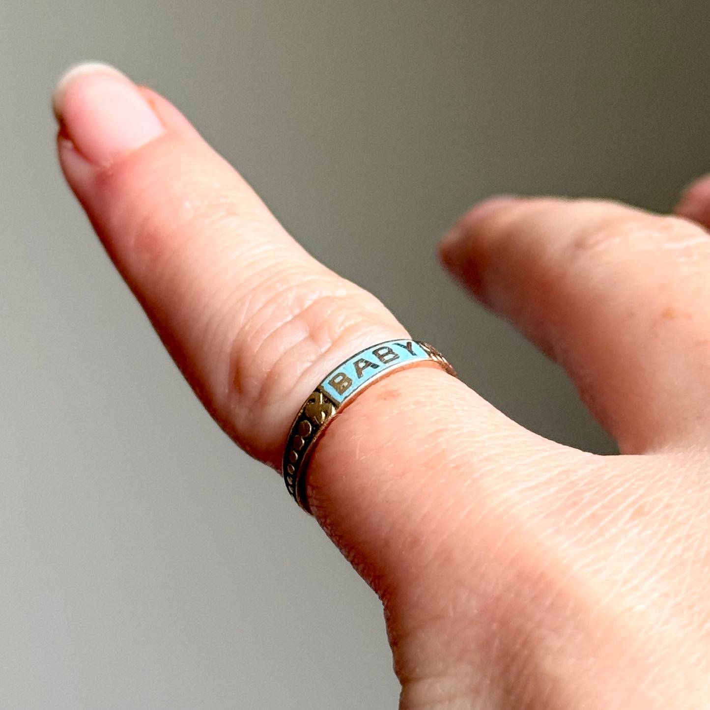 Antique Victorian Enamel 'Baby' Ring in 10 Carat gold