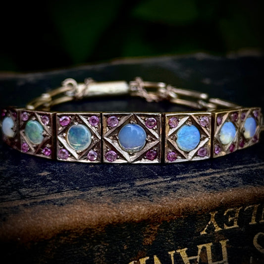 Vintage Opal & Ruby Bracelet in 5 Carat Gold