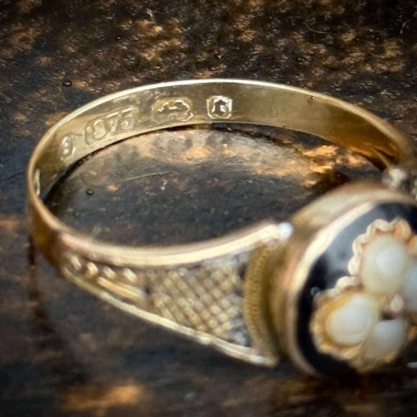 Antique Victorian Mourning ring; Circa 1891