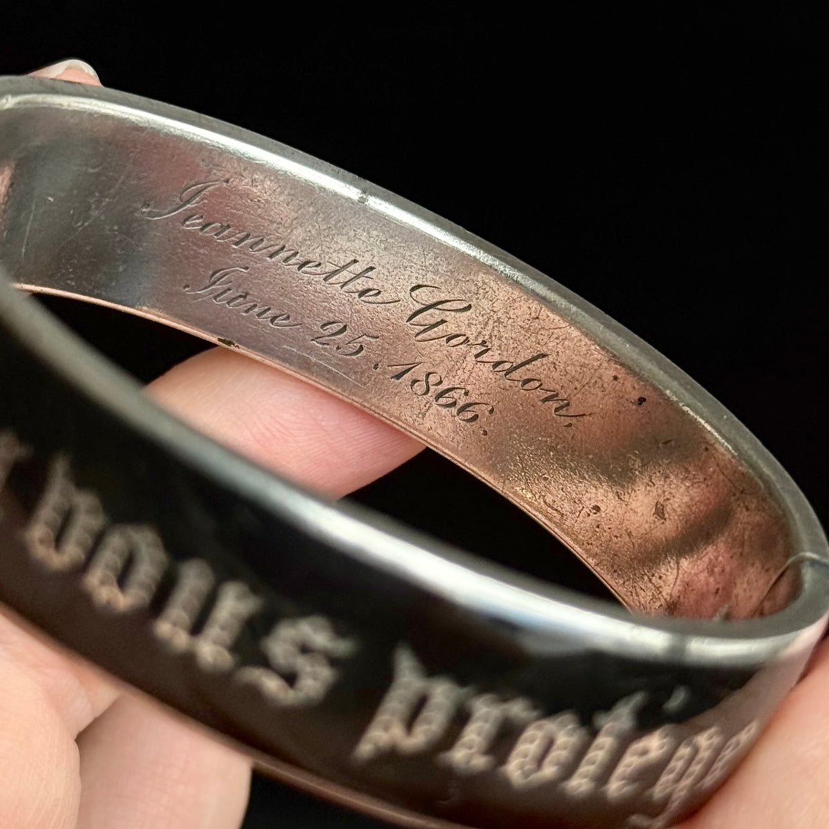 Antique Enamel Mourning Bangle in Silver; Circa 1866