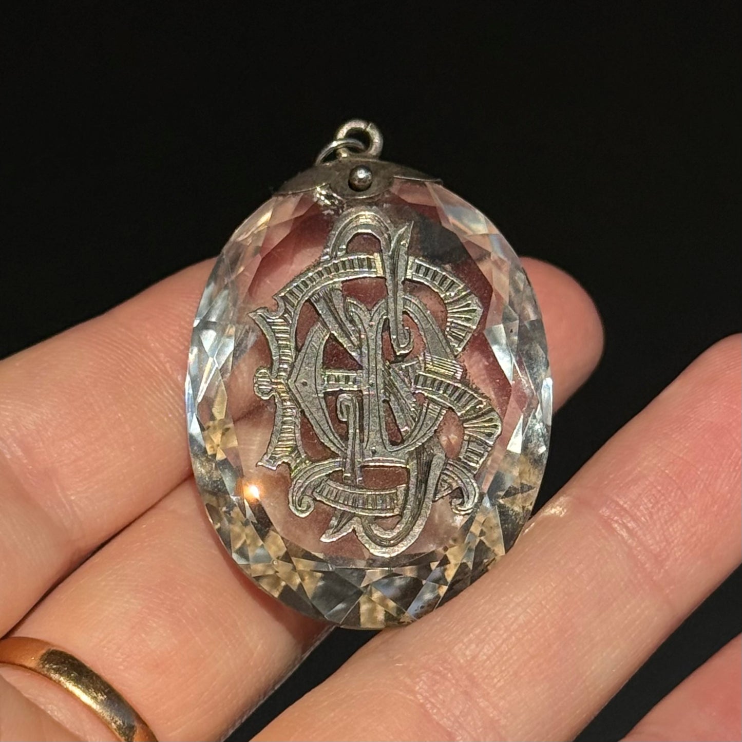 Victorian Rock Crystal & Silver Monogram Pendant; Circa 1860