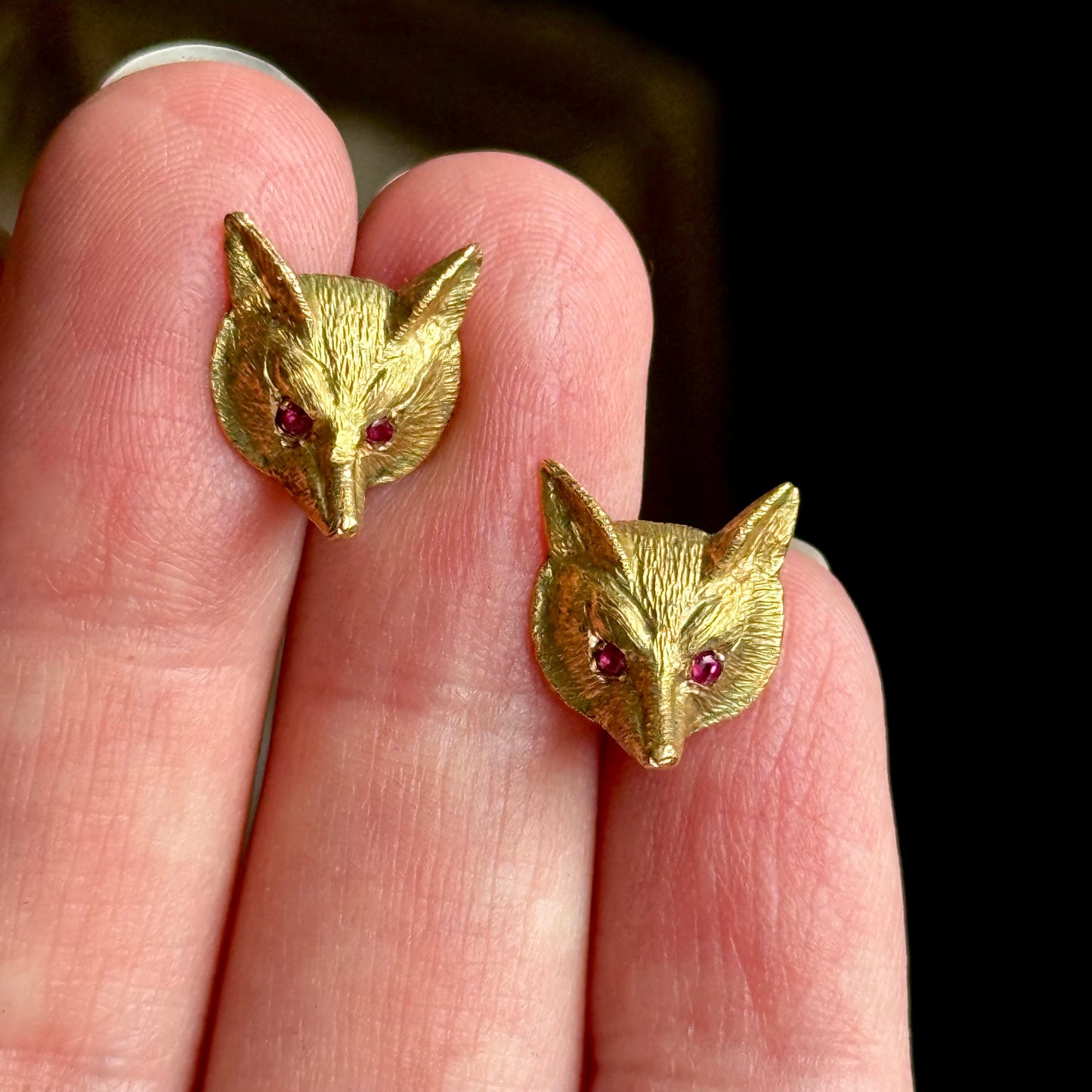 Victorian Style Ruby Fox Earrings in 9 Carat gold; Circa 1987