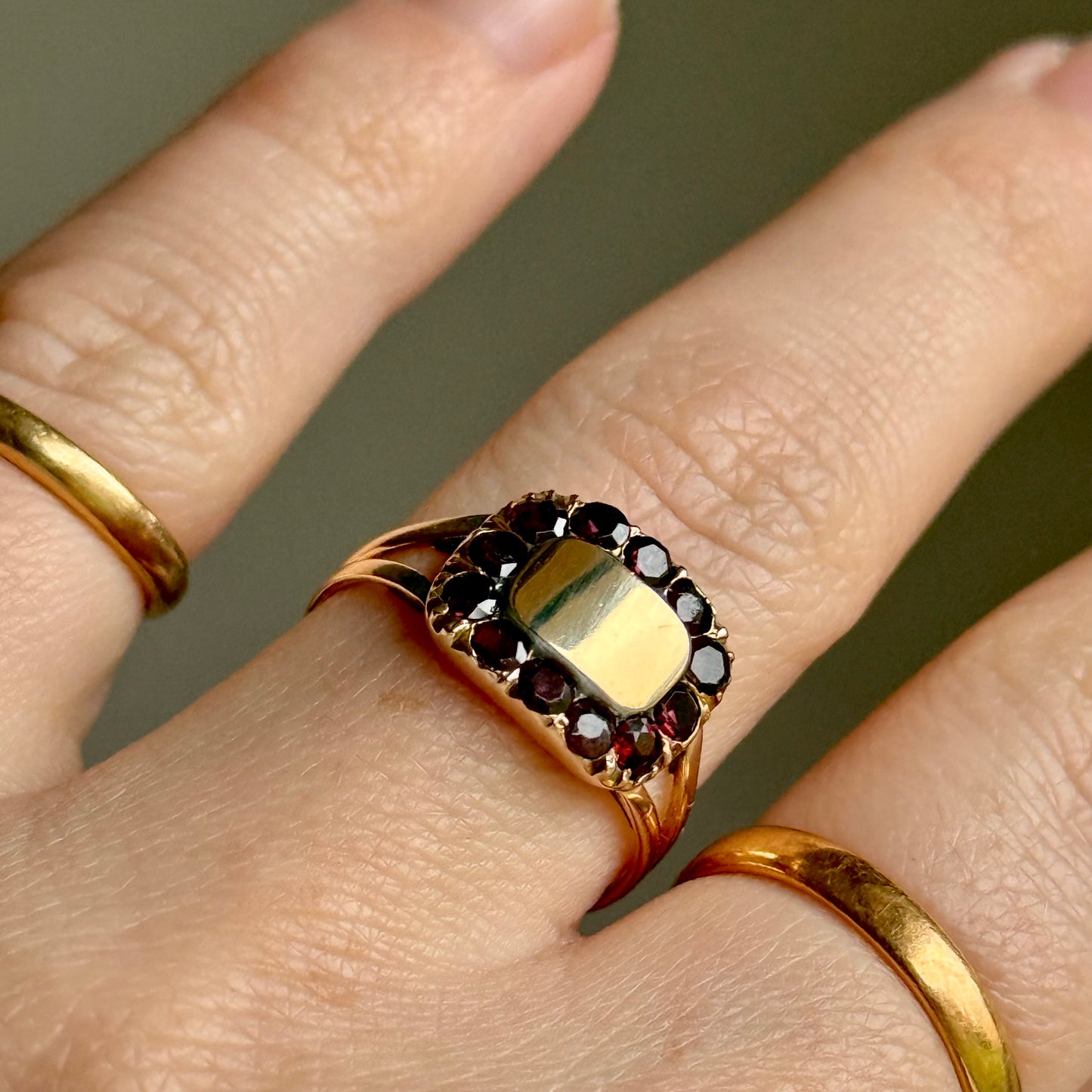 Antique Georgian Garnet Ring in 9 Carat Gold; Circa 1830