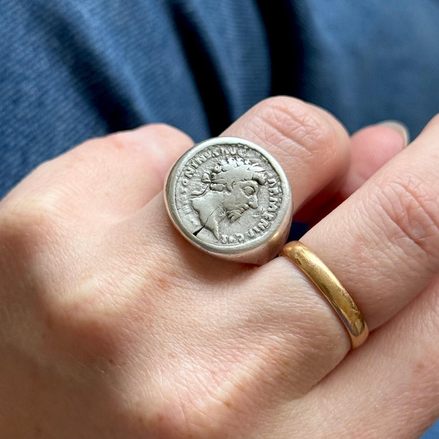 Roman Coin Ring Featuring Emperor Marcus Aurelius; 2nd Century AD