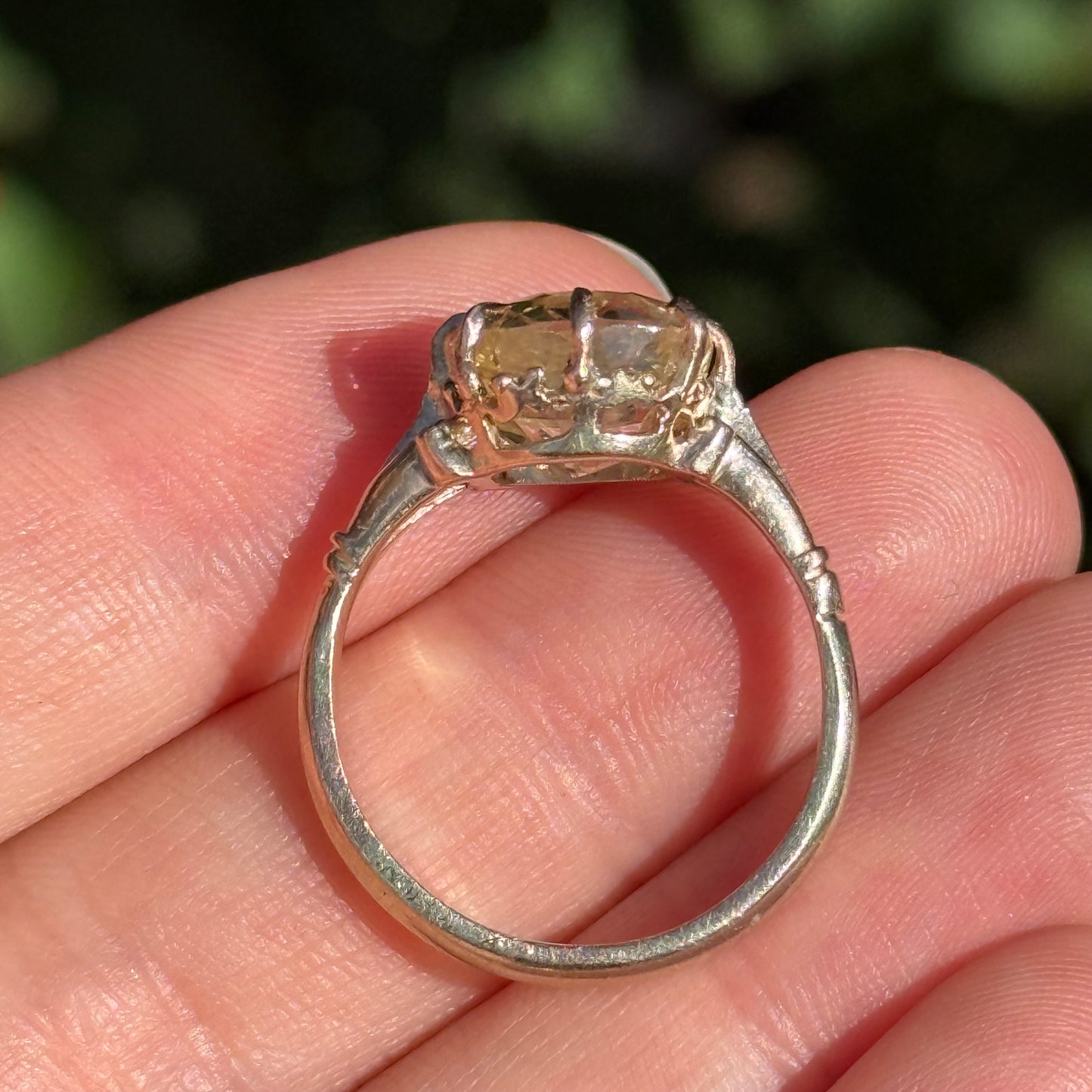 Antique Yellow Sapphire Cushion Cut Ring; Circa 1910