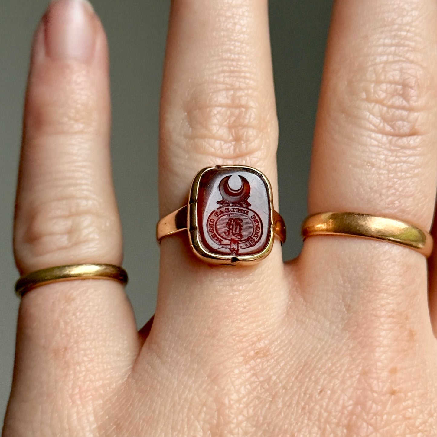Early Victorian Intaglio 'K' Ring in 9 Carat Gold; Circa 1880