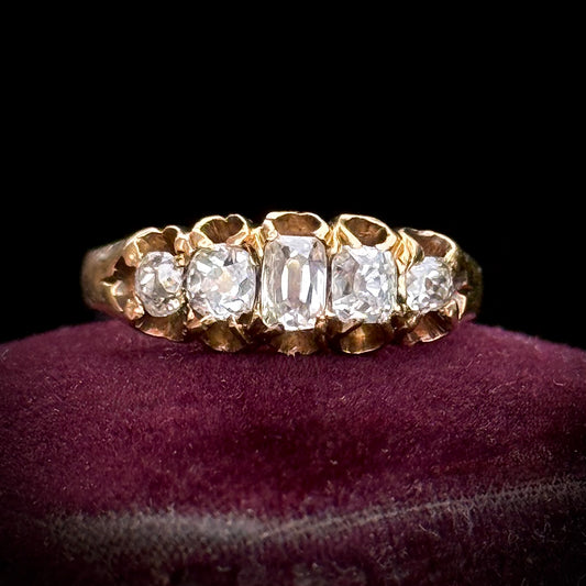 Antique Five Stone Diamond Ring in 18 Carat Gold; Circa 1880