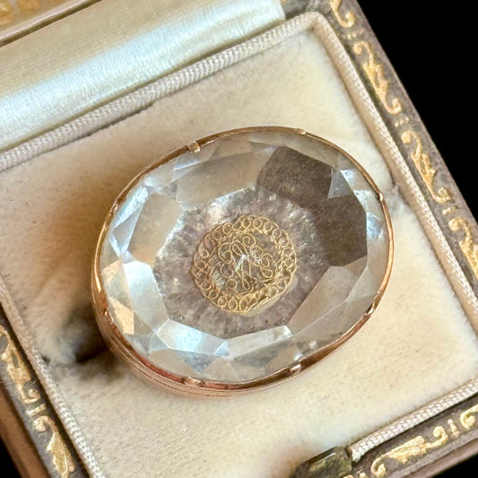 Antique Stuart Rock Crystal Brooch with Woven Gold Cypher
