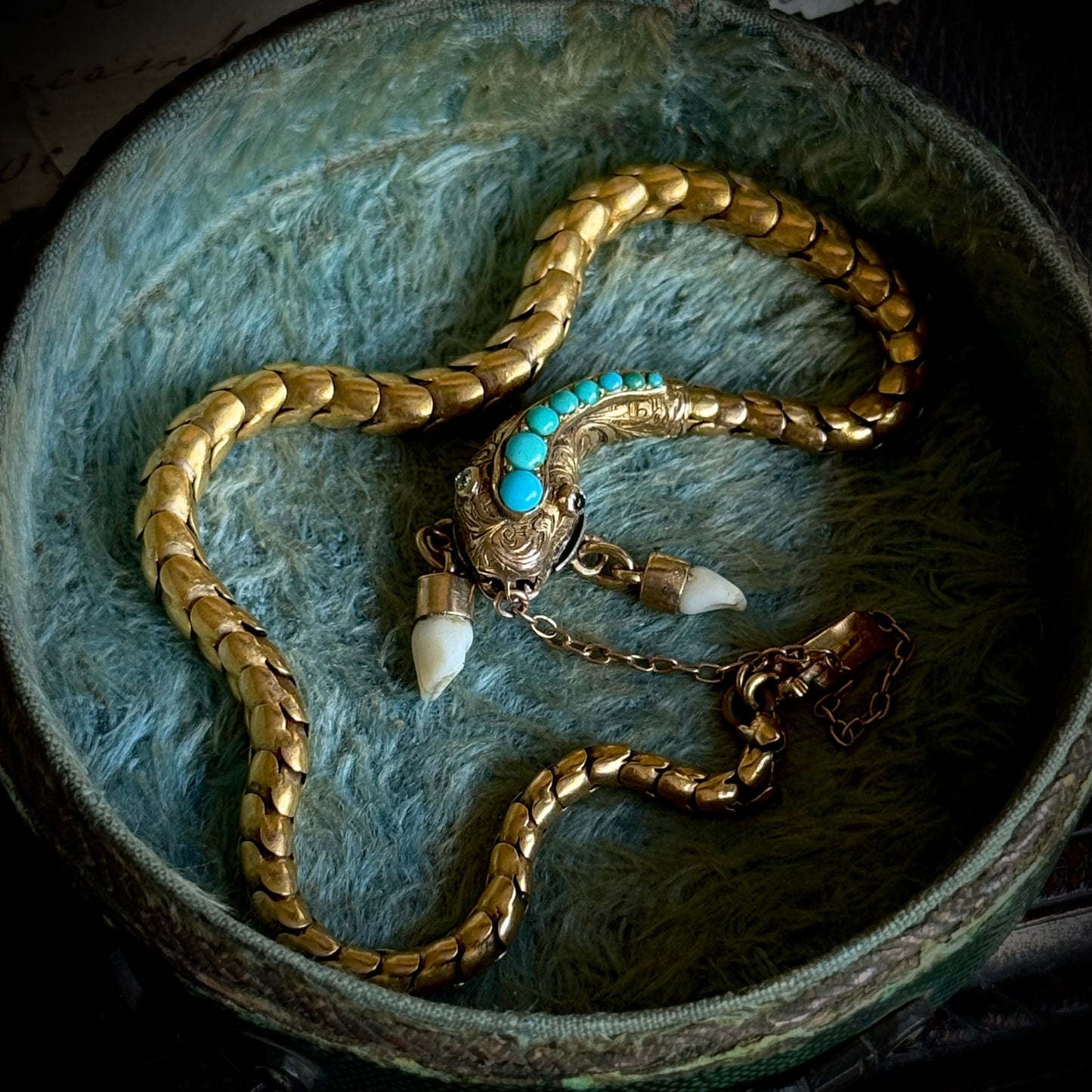 Victorian Diamond & Milk Tooth Snake Bracelet in 15 Carat Gold; Circa 1880