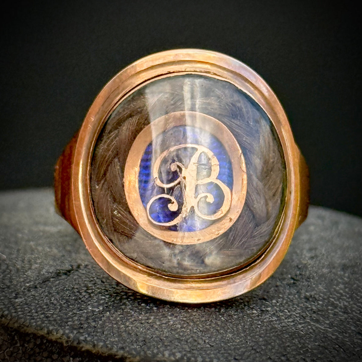Antique Georgian Mourning Ring in 9 Carat Rose Gold; circa 1795
