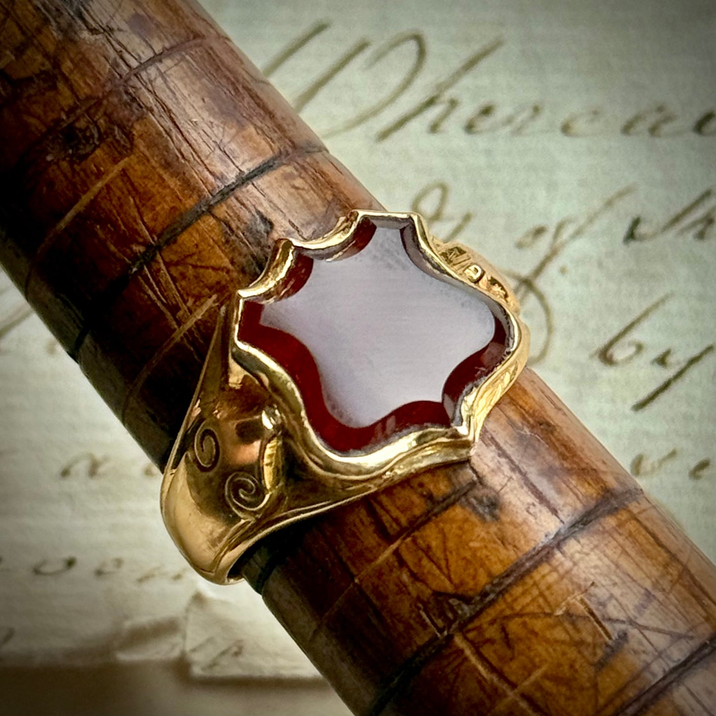 Antique Carnelian Signet Ring in 18 Carat Gold; Circa 1880
