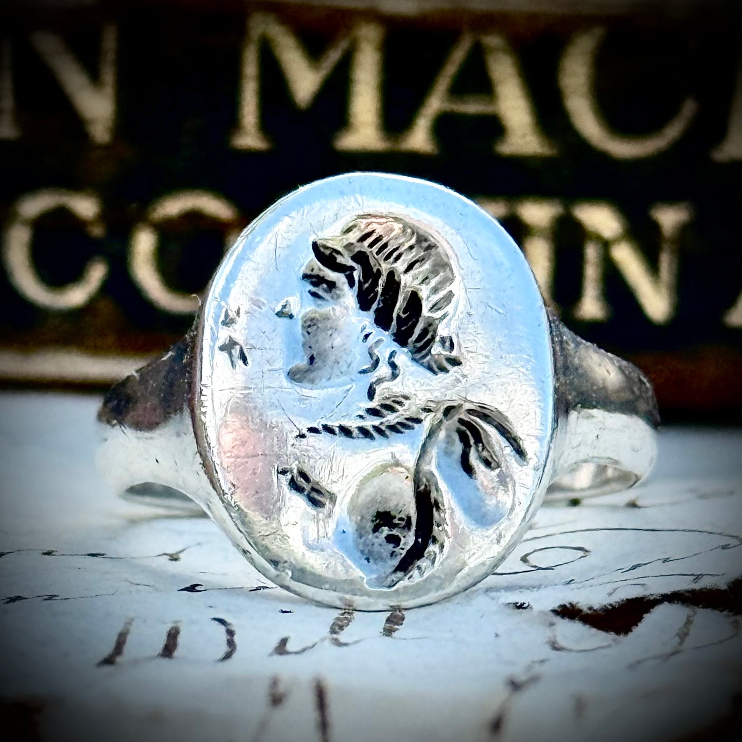 Antique Classical Figure Silver Signet Ring