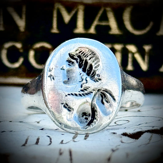 Antique Classical Figure Silver Signet Ring