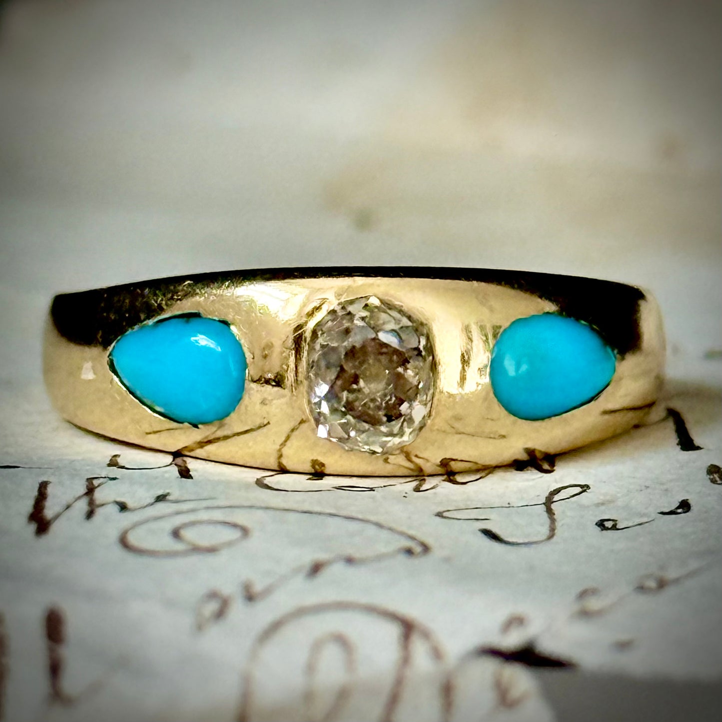 Victorian Turquoise & Diamond Ring in 18 Carat Gold