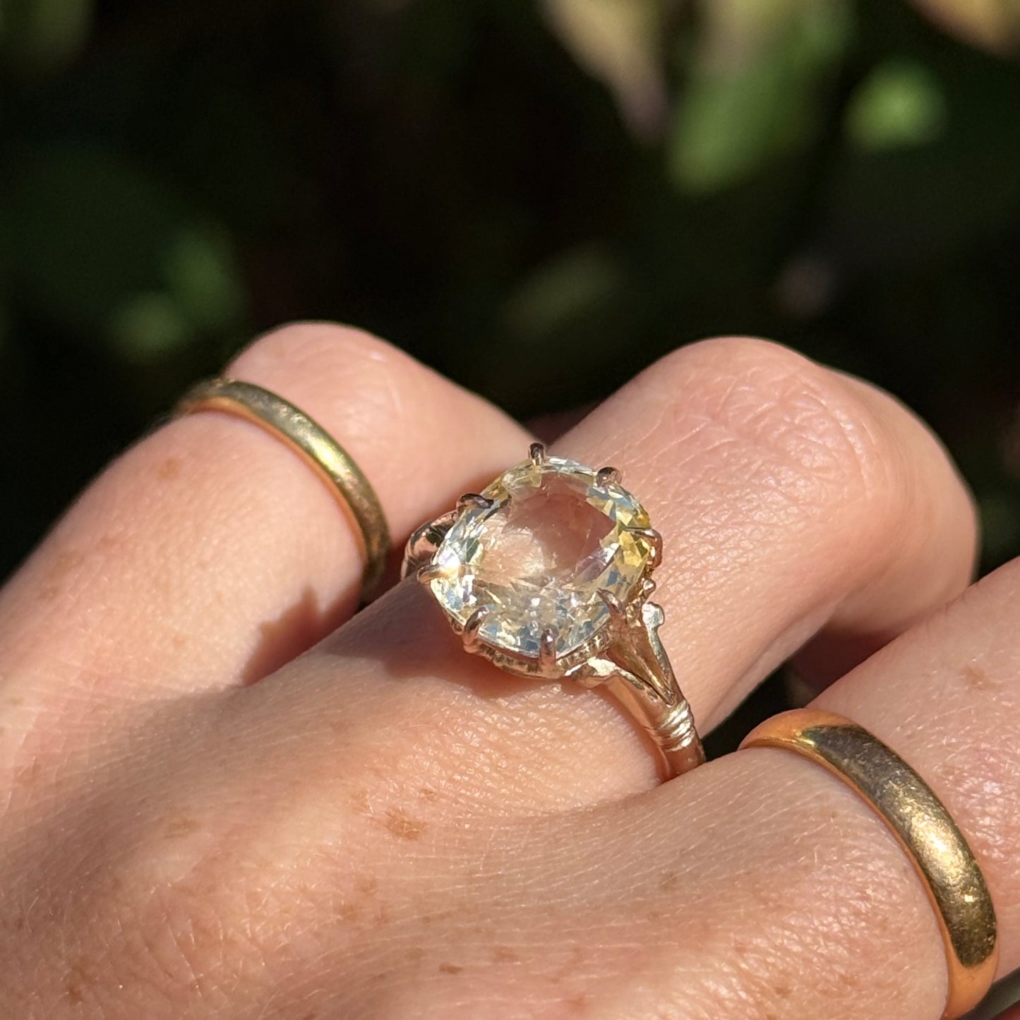 Antique Yellow Sapphire Cushion Cut Ring; Circa 1910