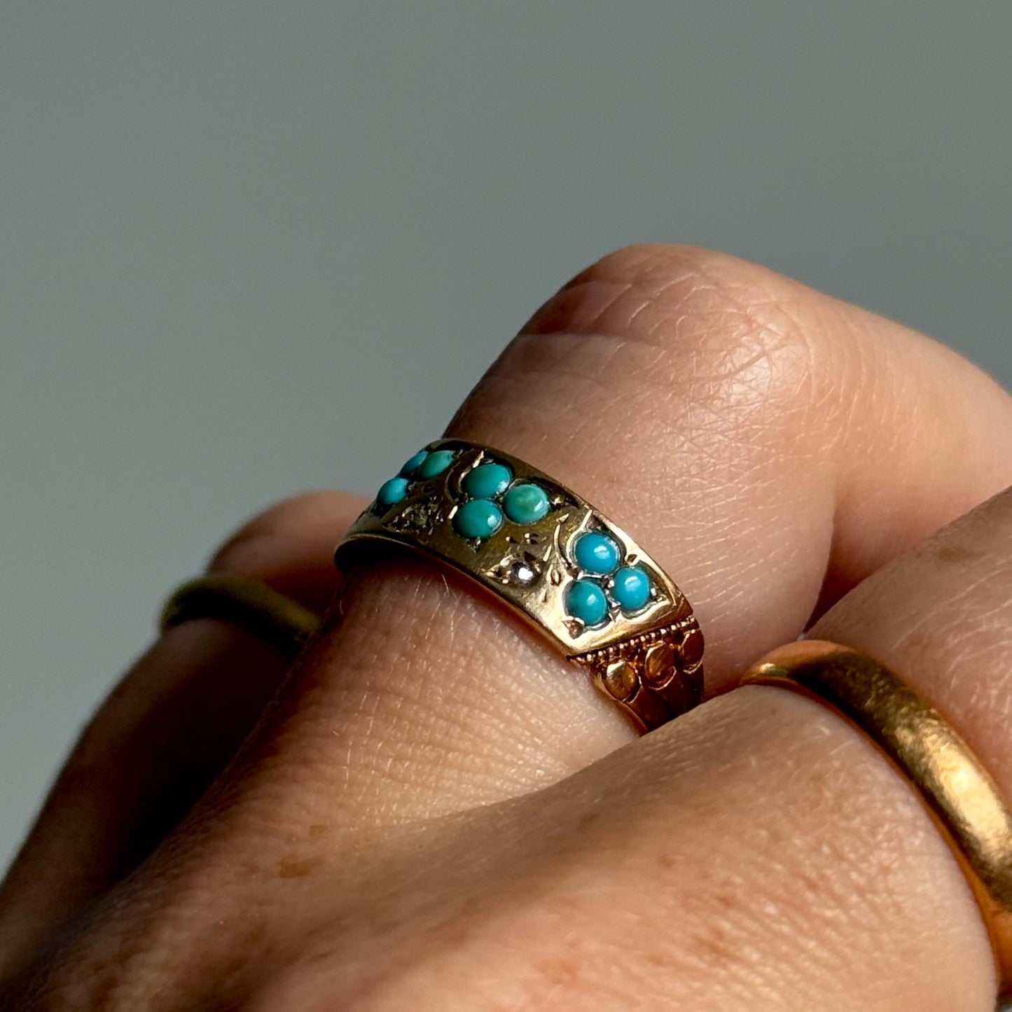 Victorian Turquoise & Diamond sentimental Ring in 15 Carat Gold