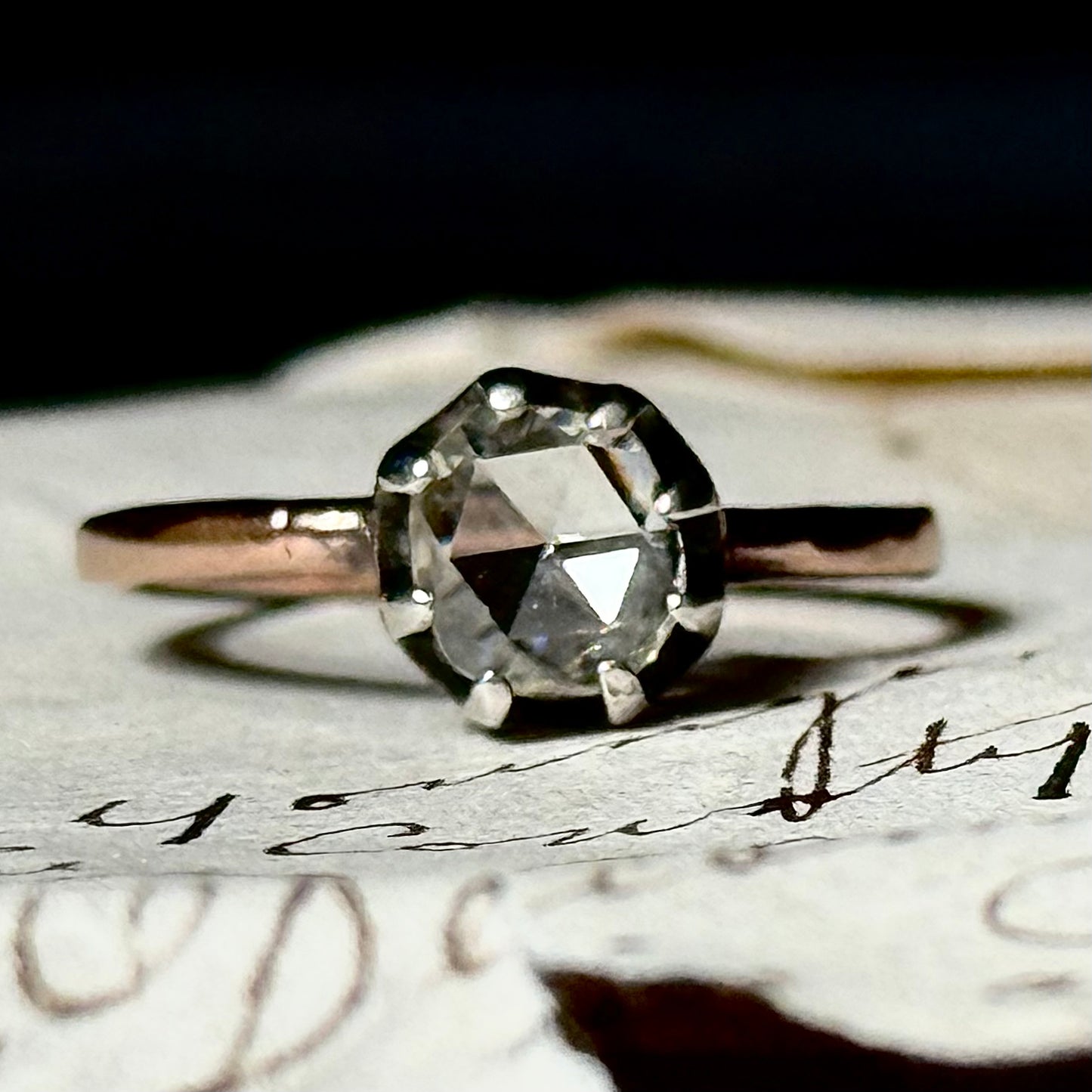 Georgian Rose Cut Diamond Ring in 9 Carat Rose Gold