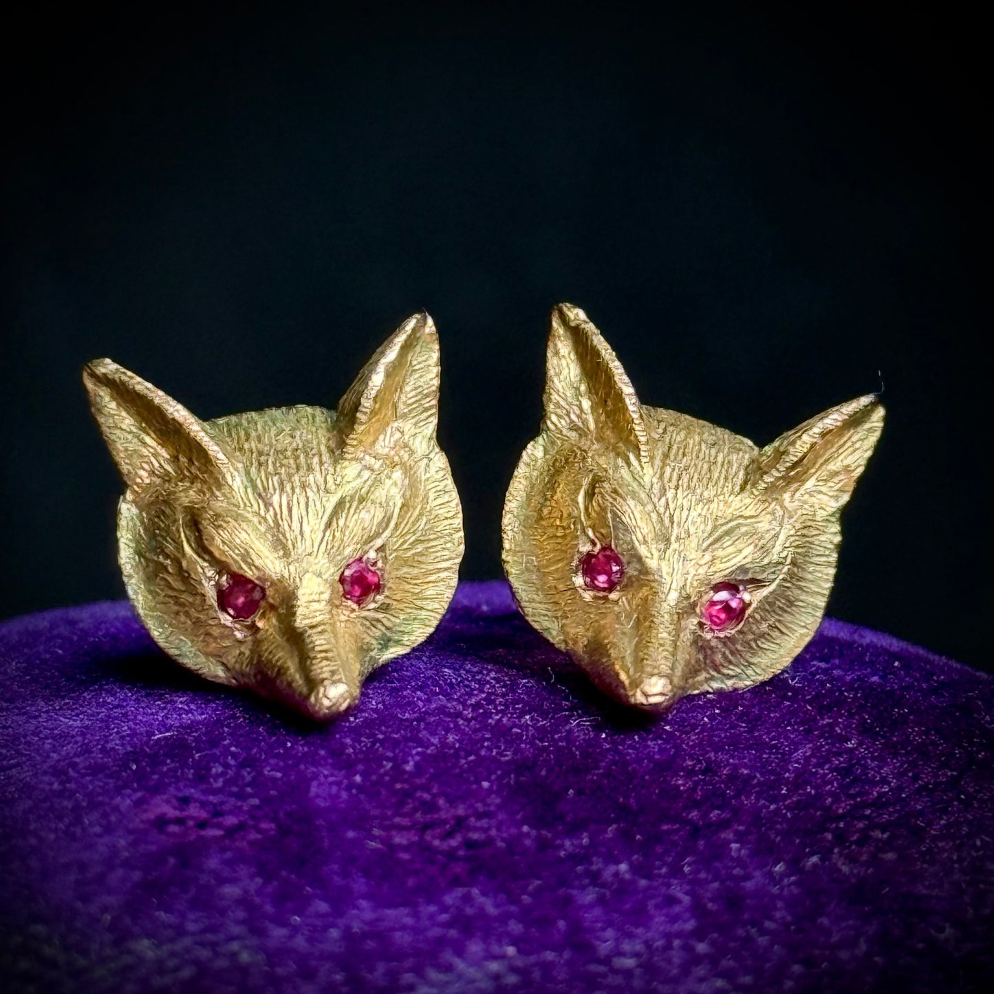 Victorian Style Ruby Fox Earrings in 9 Carat gold; Circa 1987