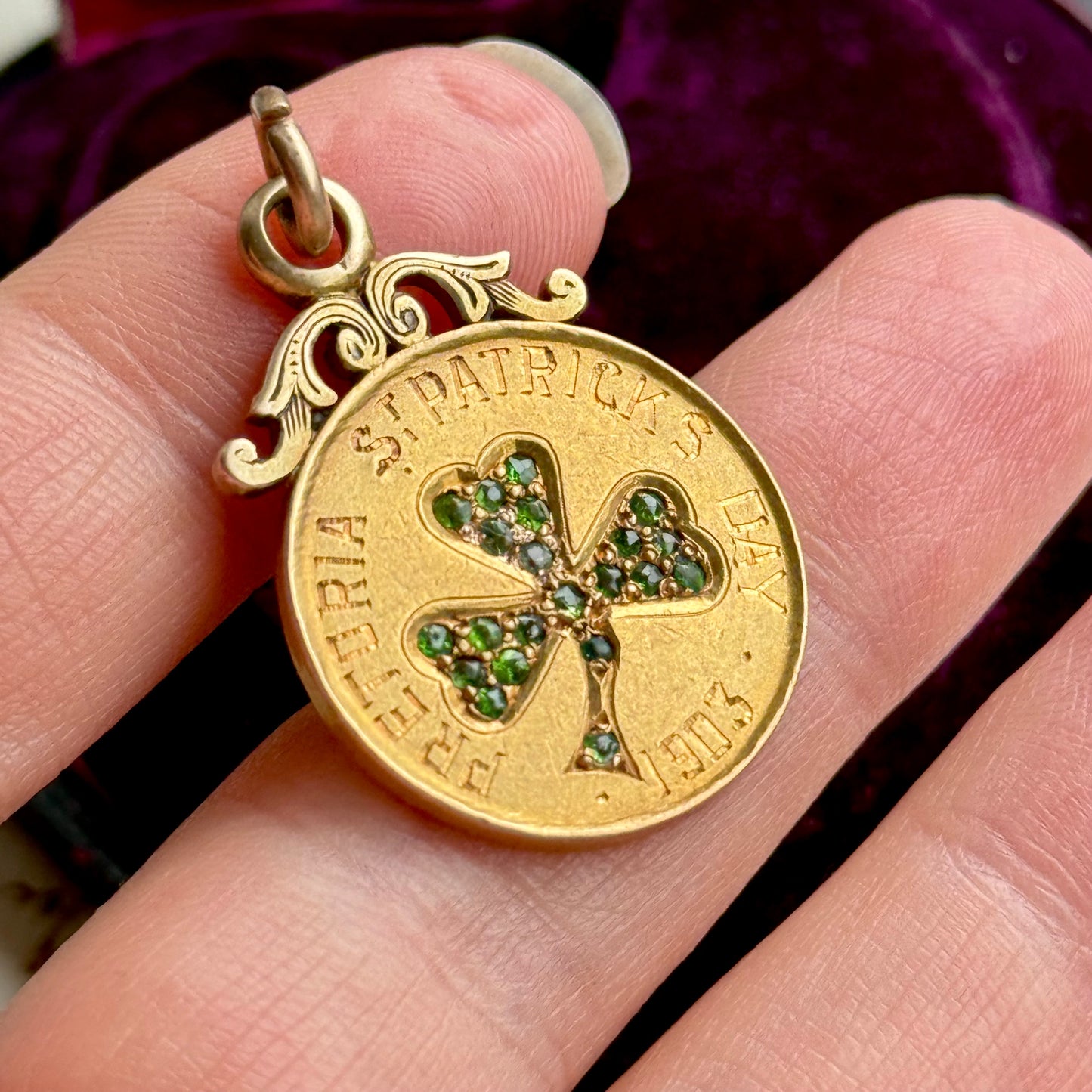 Antique Edwardian St Patrick's Day Pendant in 14 Carat Gold; Circa 1903