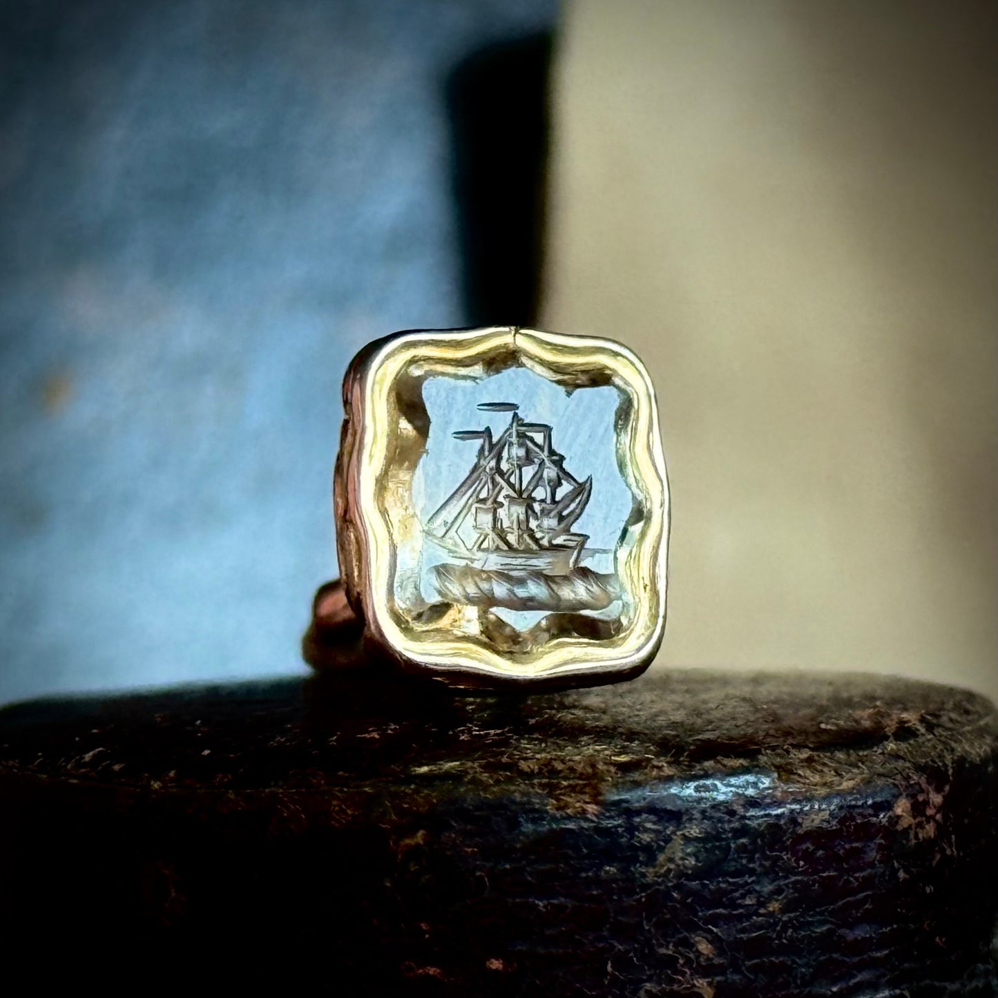 Antique Sentimental Ship Intaglio Fob; Circa 1850