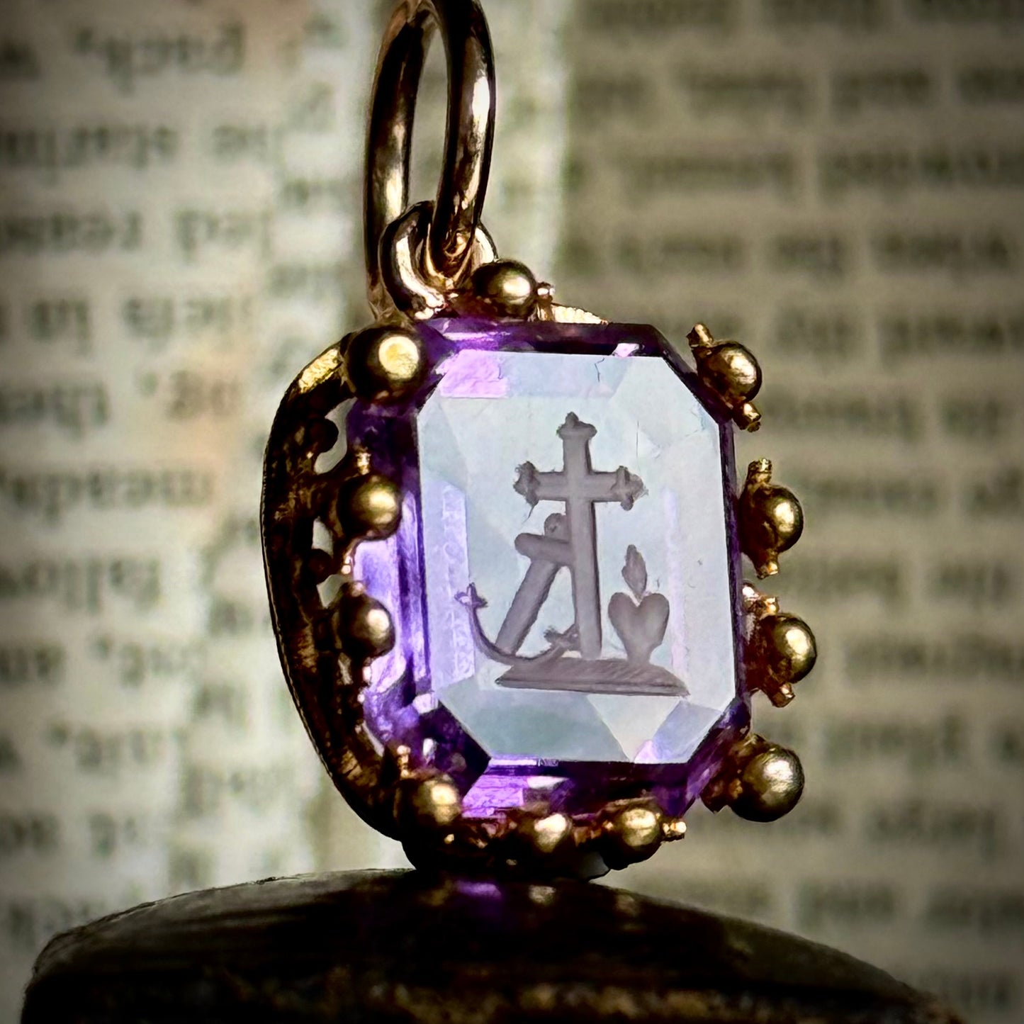 Antique Amethyst Intaglio Pendant in Gold