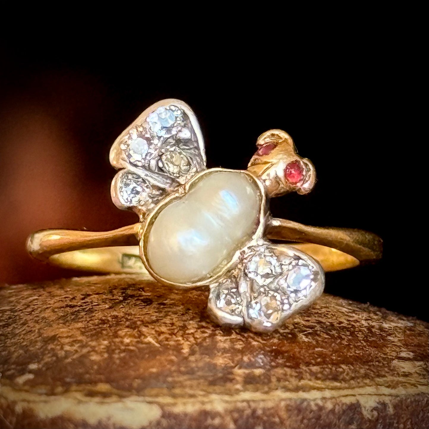 Antique Victorian Diamond Butterfly Ring; Circa 1880