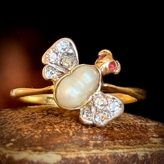 Antique Victorian Diamond Butterfly Ring; Circa 1880