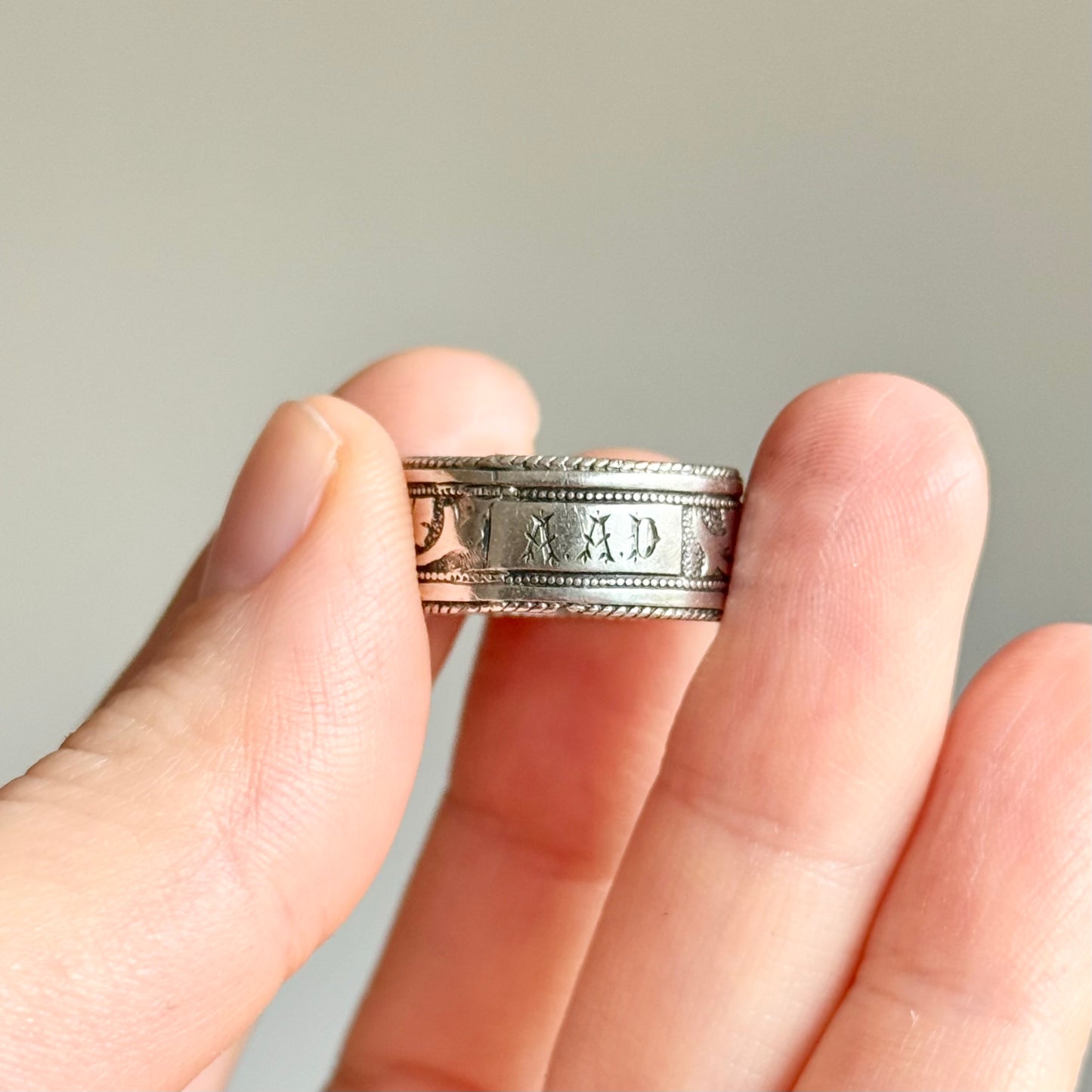 Victorian Sterling Silver Ivy Love Token Ring; Circa 1881