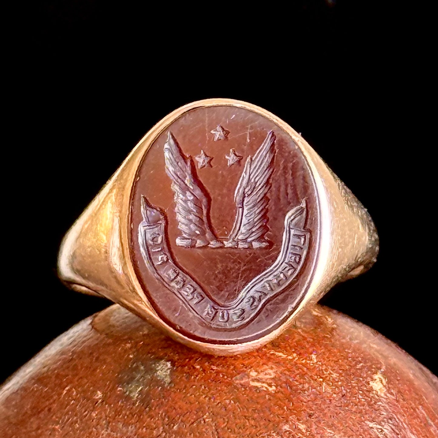 Victorian Intaglio Signet Mourning Ring; Circa 1878