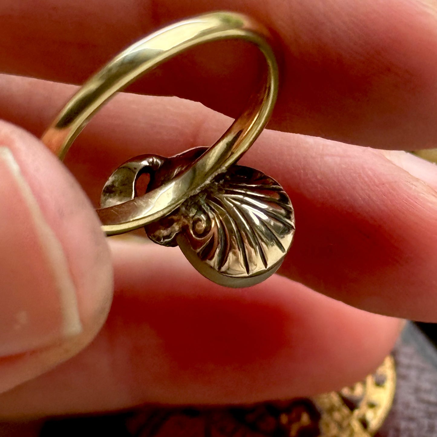 Antique Diamond & Pearl Acorn Ring in 18 Carat Gold