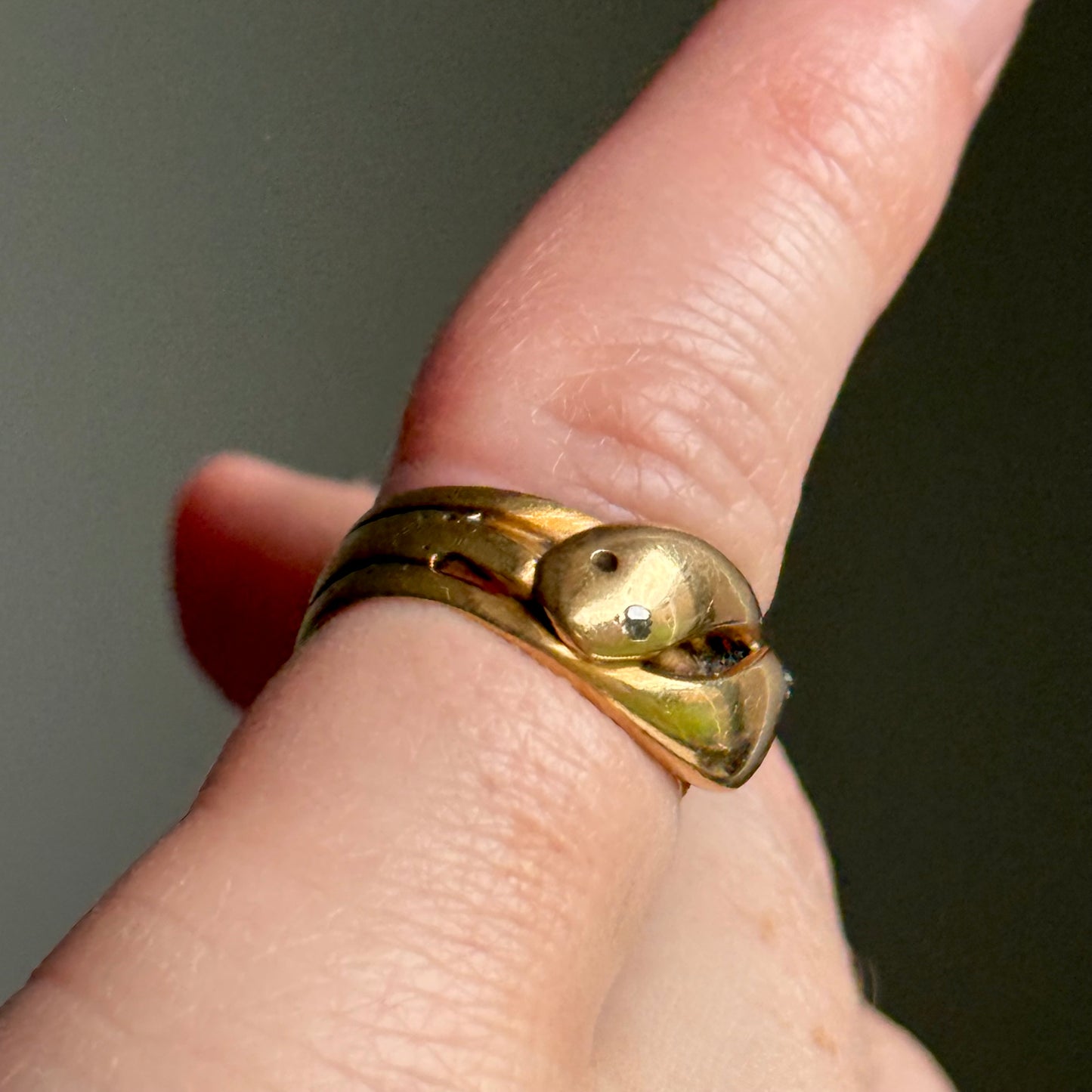 Victorian Diamond Double Snake Ring in 18 Carat Gold; Circa 1880