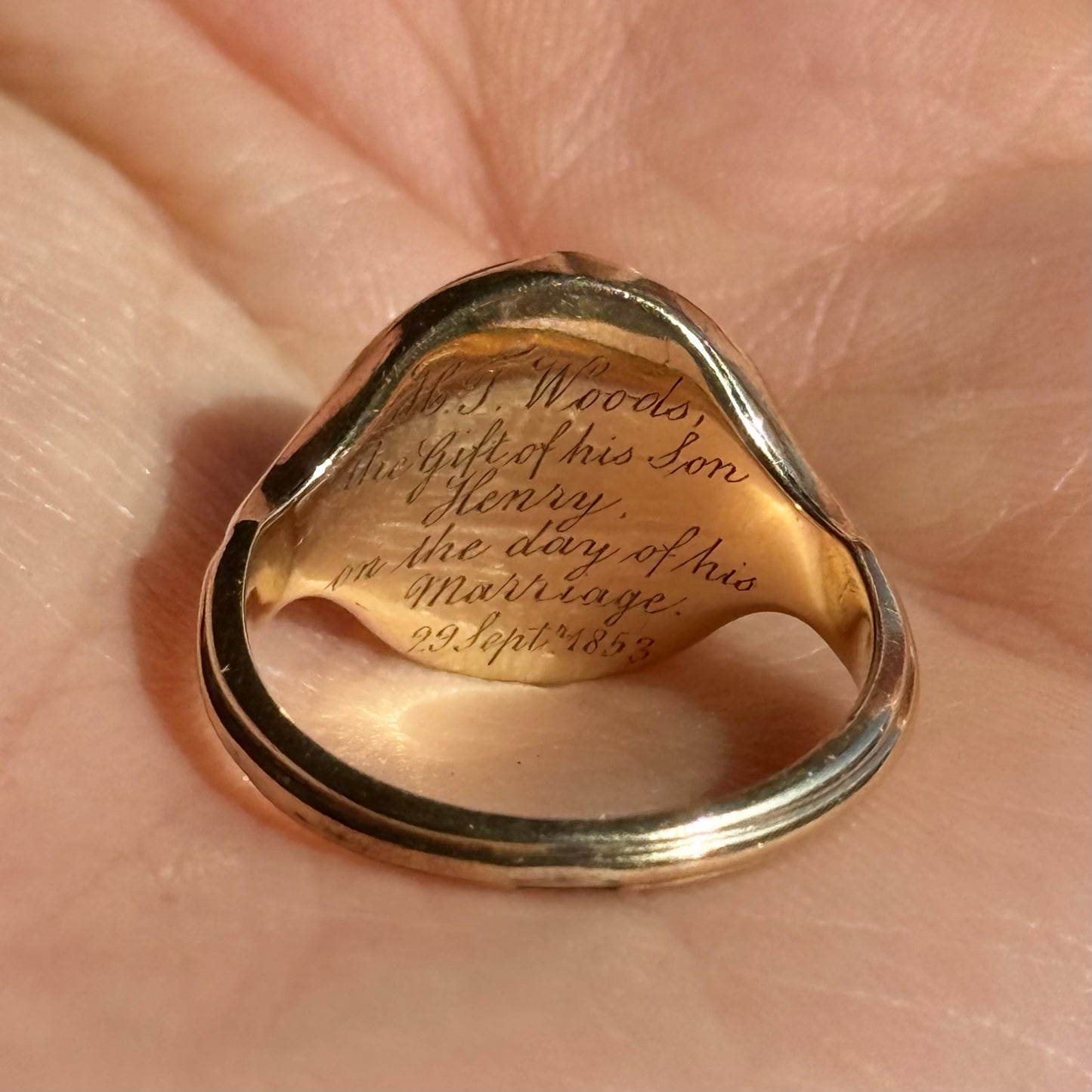 Antique Monogramed 'W' Intaglio Signet ring; Circa 1853